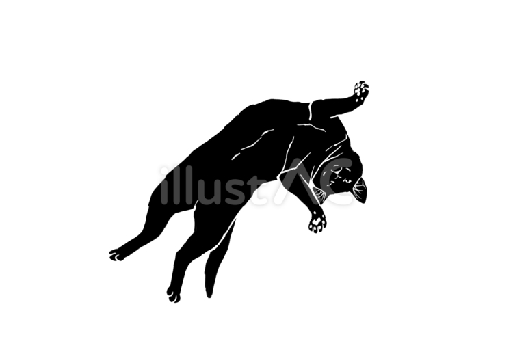 ヘソ天の猫（黒猫）モノクロ線画 黒猫,猫,動物のイラスト素材