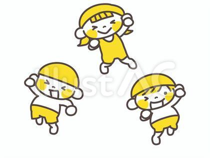 ジャンプする水着姿の子供たち