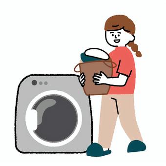 Female laundry whole body, washing machine, hand drawn, whole body, JPG, PNG and AI