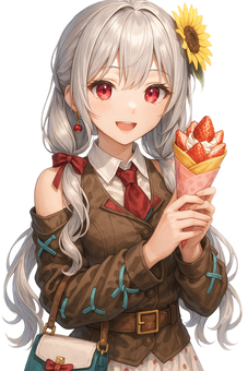 イチゴクレープを食べる女の子　透過済