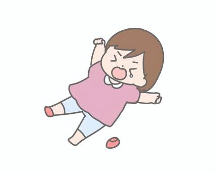 イヤイヤする女の子 イヤイヤ期,子育て,子ども,泣いてる,女の子,靴下のイラスト素材