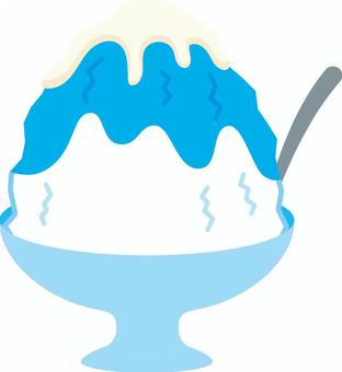 ブルーハワイ味のかき氷　練乳がけ ミルク,練乳,甘い,かき氷,ブルーハワイ,ブルーシロップ,シロップ,氷菓,冷たい,ひんやりのイラスト素材