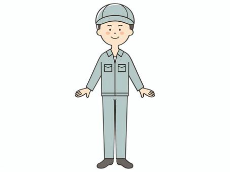 笑顔の男性作業員 笑顔の男性作業員 男性,男,作業員,清掃員,掃除,作業着,工場,工業,土木,建築のイラスト素材