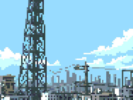 ドット絵背景　鉄塔のある町 ドット絵,街,レトロゲーム,鉄塔,8ビットのイラスト素材