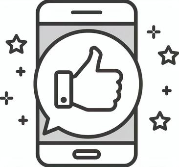 スマホ画面のグッドマークアイコン いいね,グッド,高評価,スマホ,アイコン,シンプル,線画,モノクロ,sns,共感のイラスト素材