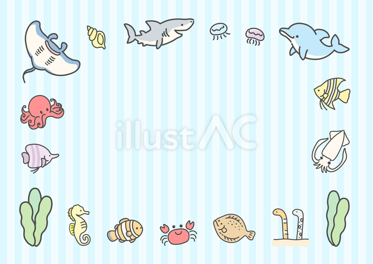 海の生き物、夏フレーム02 夏,海,海の生き物のイラスト素材