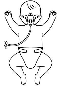 酸素マスクをつけた赤ちゃん 線画 酸素マスクをつけた赤ちゃん 線画 酸素マスク,治療,赤ちゃん,呼吸補助,線画のイラスト素材