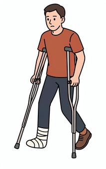 松葉杖をつく男性 松葉杖をつく男性 松葉杖,男性,骨折,けが,脚,ギプス,包帯のイラスト素材