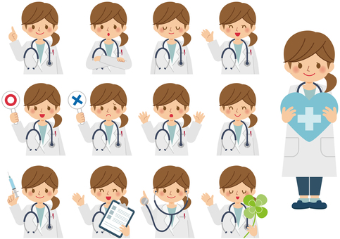 いろんな表情のお医者さん(女性)01 いろんな表情のお医者さん(女性)01 医者,医師,白衣,予防接種,注射,ワクチン,医療,聴診器,カルテ,救急のイラスト素材
