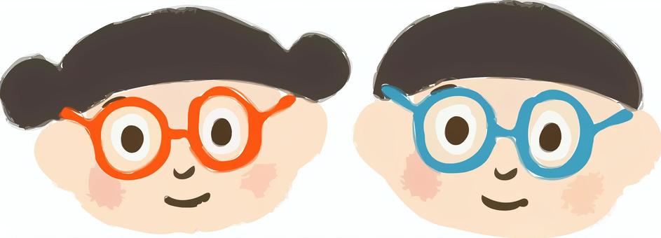 めがねをかけた女の子と男の子 めがね,女の子,男女,男の子,表情,顔,感情,喜怒哀楽,めがね女子,女子のイラスト素材