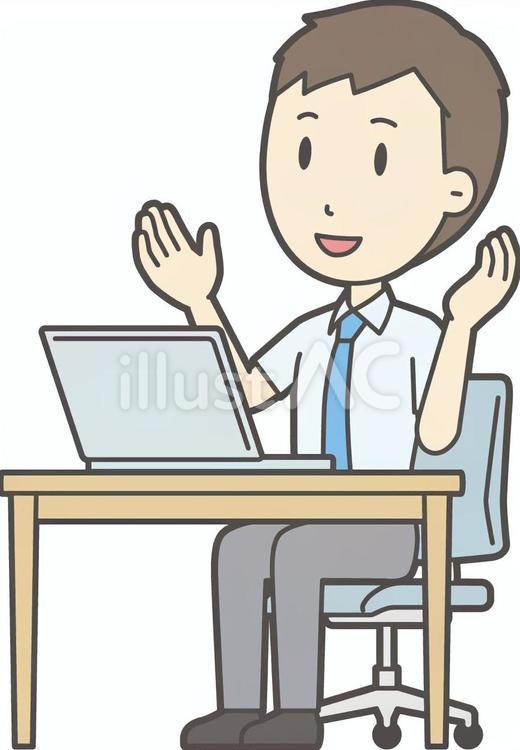  半袖ネクタイ男性-163-全身 パソコン,男性,人のイラスト素材