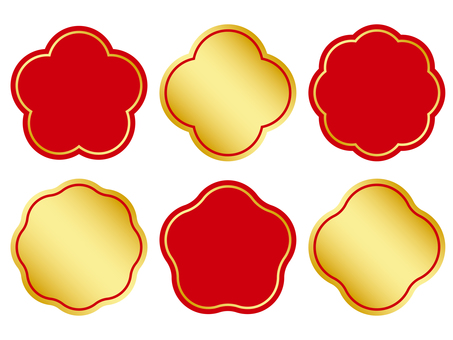 金と赤の和風フレームセット フレーム,和風,金色,赤,高級感,花型,曲線,セットのイラスト素材