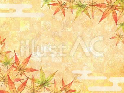 紅葉の和柄背景フレーム(市松)