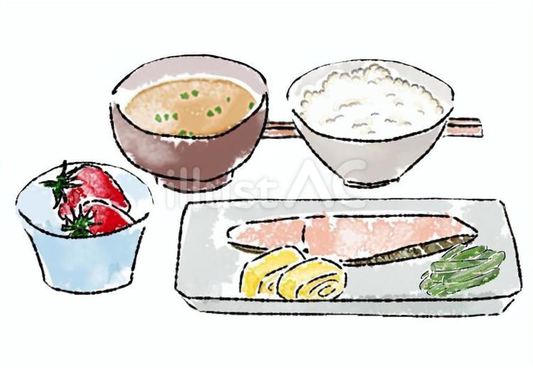 和食　ごはん　味噌汁　朝食　鮭　セット ごはん,いちご,ご飯のイラスト素材