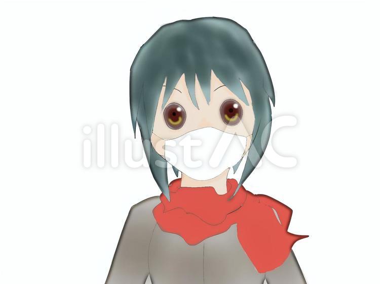 アイコン(マスクした女の子) 女の子,マスク,人間のイラスト素材