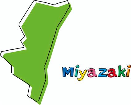 宮崎　手描き風のシンプルな線画の地図  宮崎,県,都道府県,手描き,フリーハンド,地域,地方,地図,ラフ,シンプルのイラスト素材