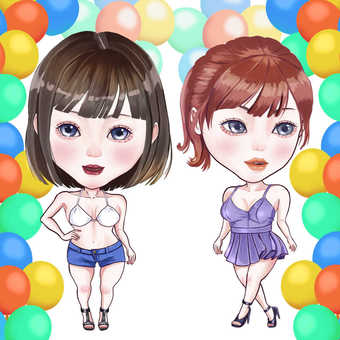 ミニキャラ 女の子,二頭身,可愛い,二人,人物のイラスト素材