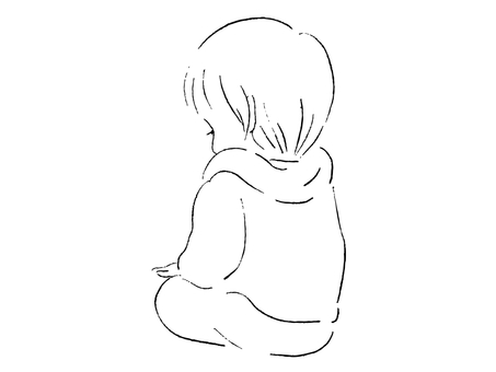 座る子供の後ろ姿(線画) 座る子供の後ろ姿(線画) 子供,線画,座る,後ろ姿,シンプル,黒,線,手書き,手描き,ベクターのイラスト素材