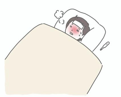 インフルエンザで寝込む男性 ウイルス,風邪,発熱,病気,体調不良,体調管理,病状,寝込む,自宅療養,男性のイラスト素材