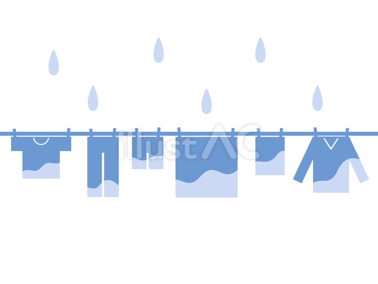 雨に濡れて生乾きになる竿に干された洗濯物 雨,洗濯物,梅雨のイラスト素材