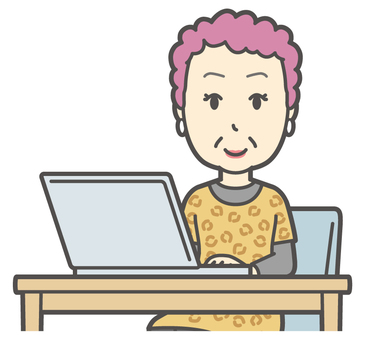  大阪のおばちゃん-227-バスト パソコン,笑顔,おばちゃん,大阪,ヒョウ柄,おばはん,中年,女性,関西,派手のイラスト素材