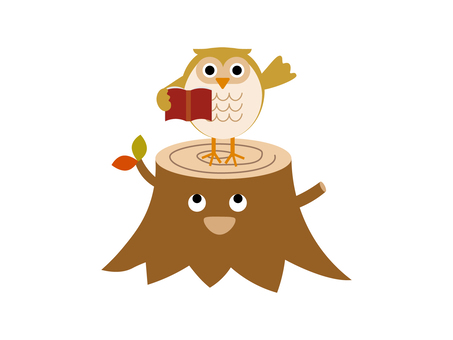 Illustration of owl and stump, , JPG and PNG