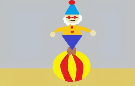 玉乗りピエロ ピエロ,玉乗り,とんがり帽子,デジタル画,手描きのイラスト素材