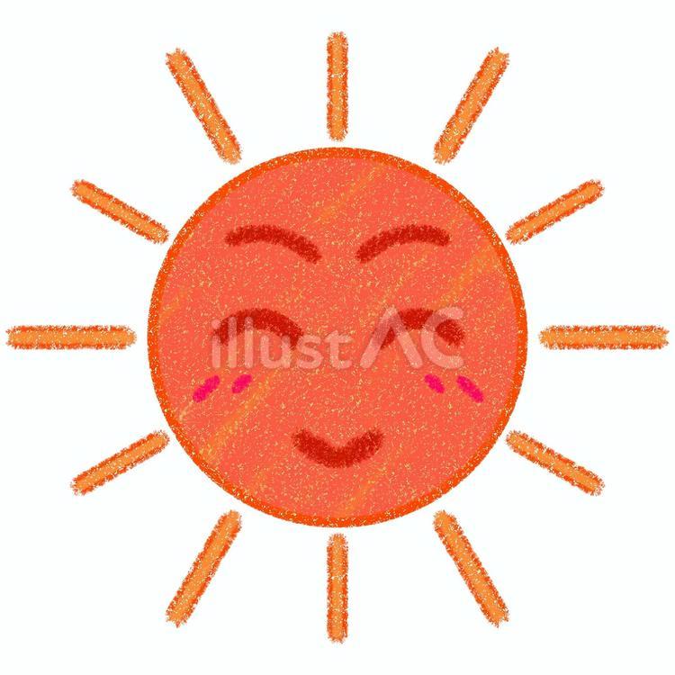 おひさま(赤) 太陽,笑顔,クレヨンのイラスト素材