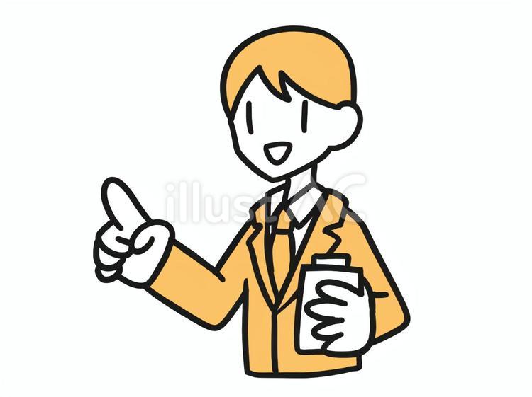 白×橙　指を指す　スーツ　男性　イラスト 人物,男性,スーツのイラスト素材