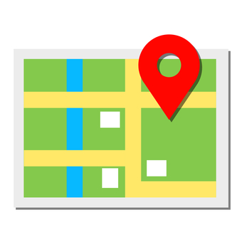 紙の地図とマップピン ピン,マップマーカー,マーカー,ポインター,現在地,位置情報,目的地,地図,地図記号,シンプルのイラスト素材