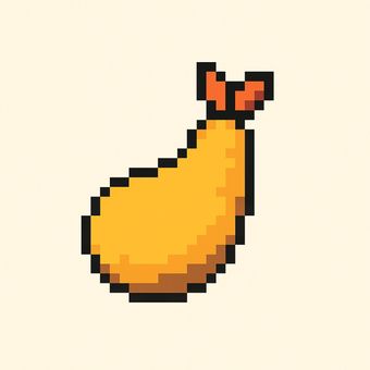 エビフライのドット絵 エビフライ,海老,えび,揚げ物,フライ,洋食,料理,食べ物,食品,かわいいのイラスト素材