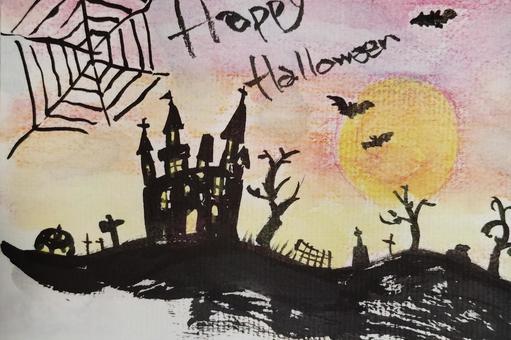 ハロウィーン ハロウィン,収穫祭,仮装,霊,カボチャ,コウモリ,魔女,おばけ,お菓子,水彩のイラスト素材