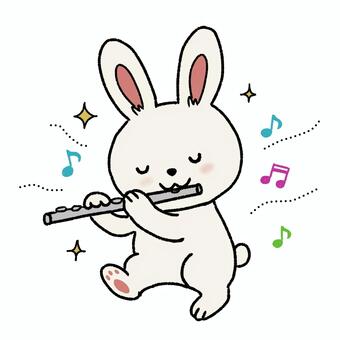 笛を吹くうさぎ うさぎ,動物,アニマル,フルート,横笛,笛,楽器,音符,キラキラ,星のイラスト素材