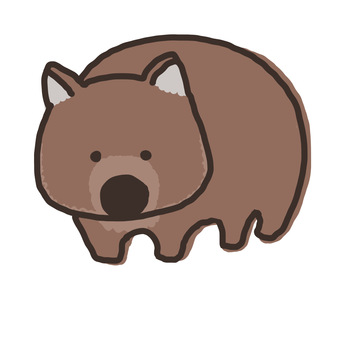 ウォンバット 動物,ウォンバット,線画,ゆるい,アイコン,かわいい,茶色,もふもふのイラスト素材
