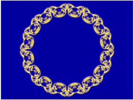 猫の丸いフレ−ム　ネオン 猫,フレ−ム,ポストカード,メッセージカード,飾り枠,あしらい,ネオン,黄色,青,紺色のイラスト素材