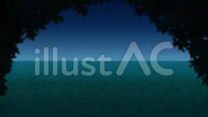 夜の木陰と草原の風景の背景 16:9