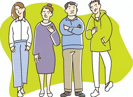 人物ポーズ-家族09 家族,夫婦,母親,父親,子供,娘,息子,4人,若い,集合のイラスト素材