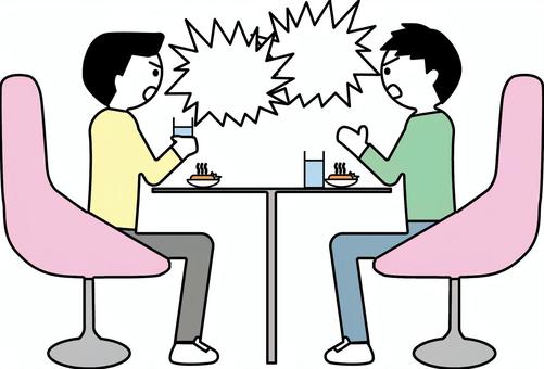 レストラン喧嘩　 レストラン,喧嘩,討論,言い合い,ファミレス,食事,男性,客,デフォルメ,人物のイラスト素材