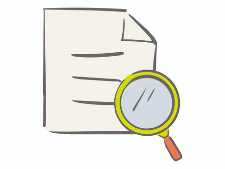 書類と虫眼鏡で検索しているアイコン 書類,調査,検索,調べる,虫眼鏡,手渡し,提出,受け取り,アイコン,ドキュメントのイラスト素材