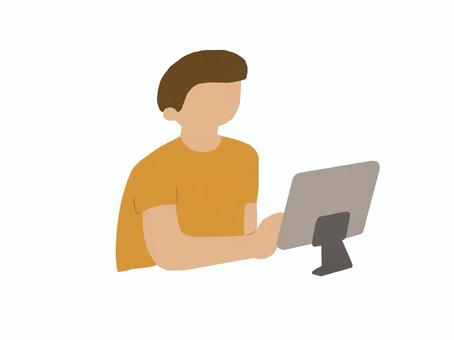 タブレットを見ている男性 タブレット,視聴,男性,男の子,娯楽,休憩,勉強,学習,ゲーム,ict機器のイラスト素材