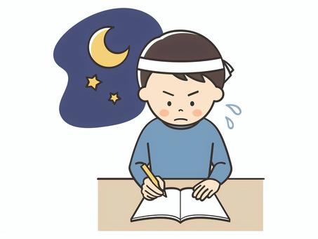 夜に試験勉強をする男性 男性,お父さん,勉強,宿題,学習,テスト,学ぶ,課題,塾,自主勉強のイラスト素材