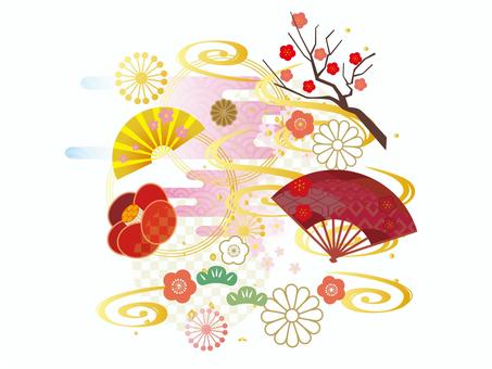 Illustration, new year's cards, plum, cloud, 