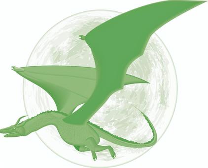 ドラゴン　　 ドラゴン,月,夜,ファンタジー,ゲーム,漫画,リアル,緑,単色のイラスト素材