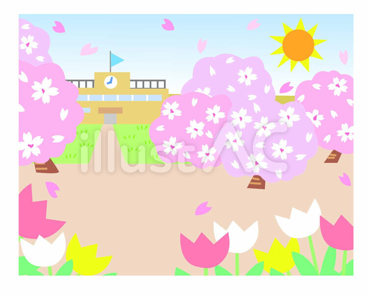 春の学校 桜,さくら,学校のイラスト素材