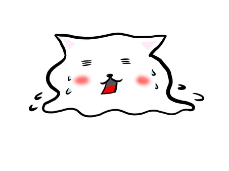 暑くて溶ける白猫 ネコ,手描き,かわいい,猫,白,ゆるい,溶ける,暑い,汗のイラスト素材