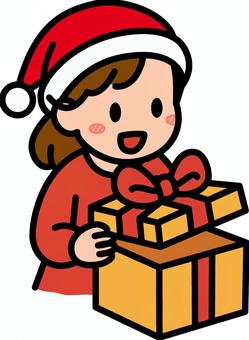 プレゼントを開ける赤の女の子です。 プレゼント,シンプル,ギフト,喜ぶ,受け取り,サプライズ,笑顔,贈り物,手渡し,お祝いのイラスト素材