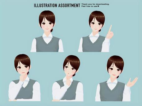 Female illustration set JPG/PNG/AI, Female illustration set JPG/PNG/AI, guide, finger pointing, to think about,
