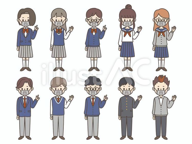 【人々】マスクをした学生 学生,人物,人のイラスト素材