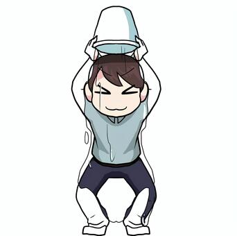 バケツ塗＿男性 バケツ,塗り,被る,人物,全身,男性,生活,素材のイラスト素材