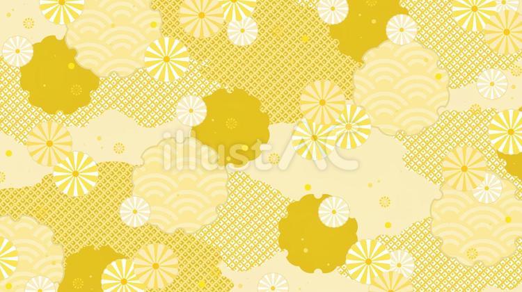 雪輪と花のかわいい和風柄 和,和柄,和風のイラスト素材